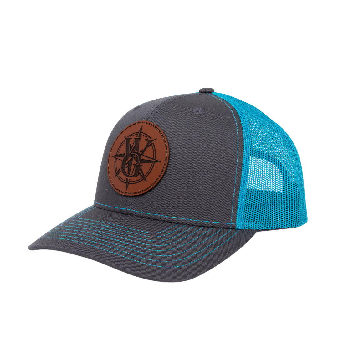 Teal & Grey Snapback with Round Leather Logo Patch