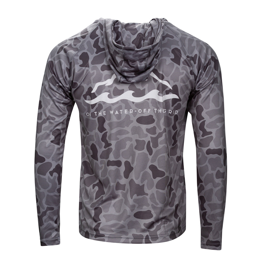 On the Water - Off the Grid Long Sleeve Grey Camo Sun Hoodie - UPF 50