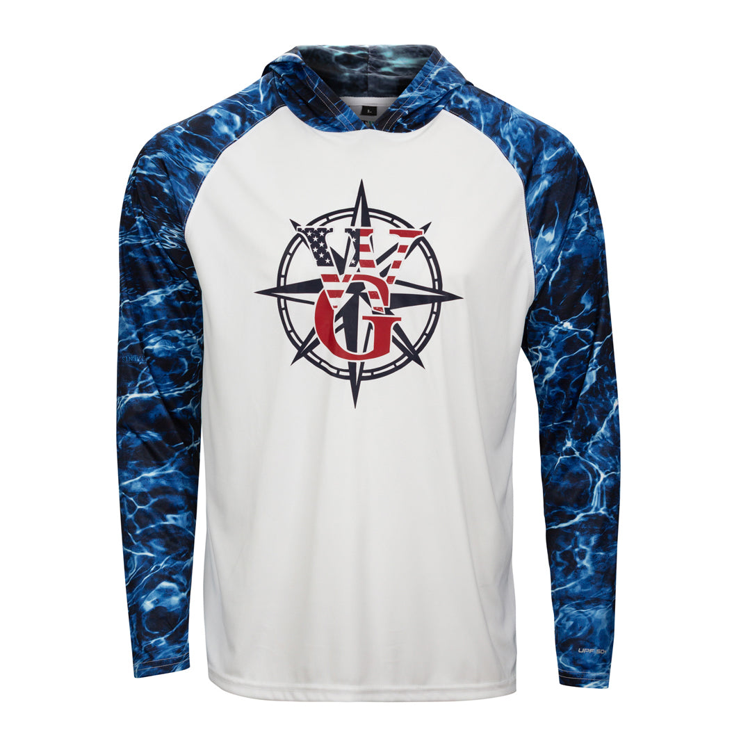 Red, White & Blue Dark Water Camo Long Sleeve Hood UPF 50+