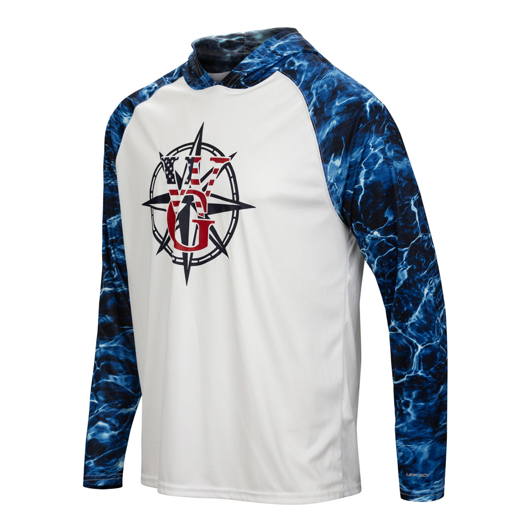 Red, White & Blue Dark Water Camo Long Sleeve Hood UPF 50+
