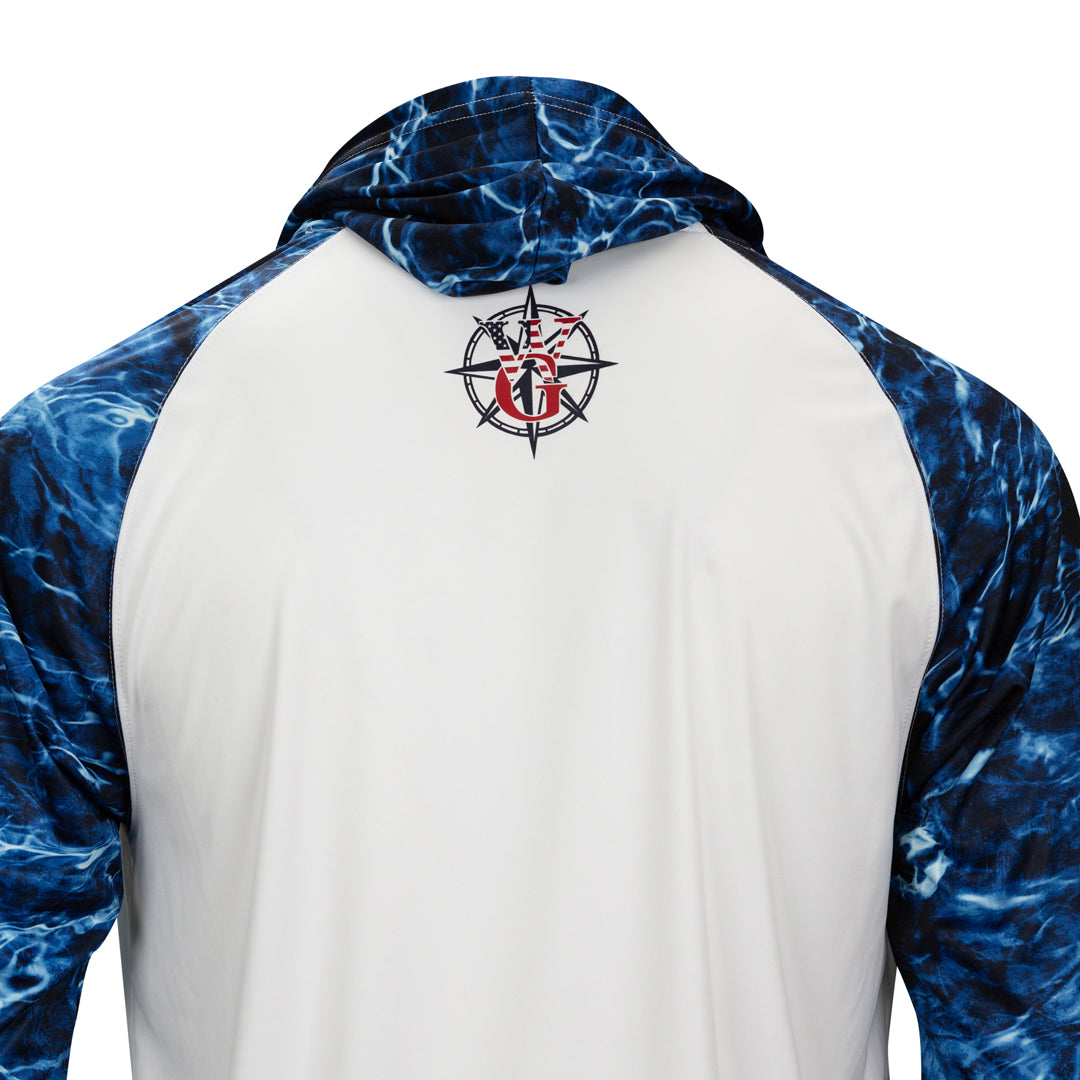 Red, White & Blue Dark Water Camo Long Sleeve Hood UPF 50+