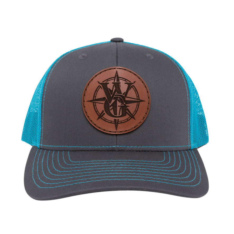 Teal & Grey Snapback with Round Leather Logo Patch