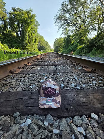 Camo branded trucker hat with dye-sublimated patch